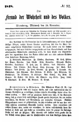 Der Freund der Wahrheit und des Volkes Mittwoch 29. November 1848