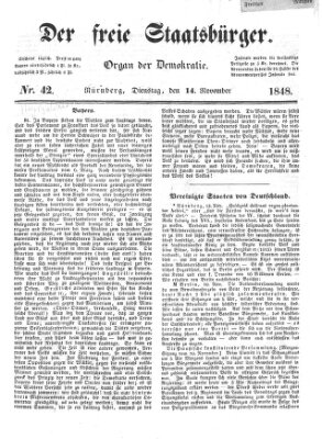 Der freie Staatsbürger Dienstag 14. November 1848