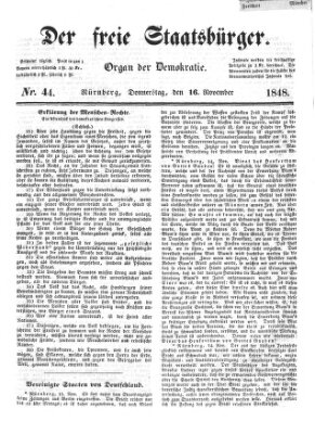 Der freie Staatsbürger Donnerstag 16. November 1848