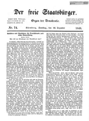 Der freie Staatsbürger Samstag 16. Dezember 1848