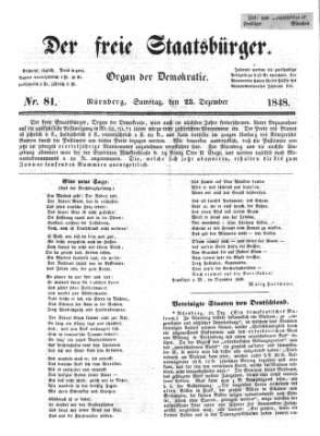 Der freie Staatsbürger Samstag 23. Dezember 1848