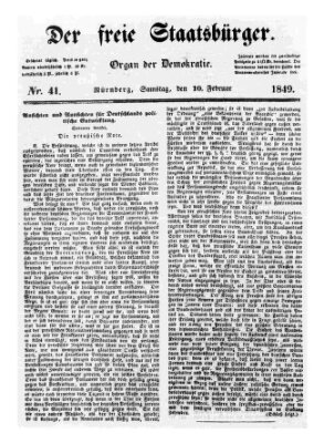 Der freie Staatsbürger Samstag 10. Februar 1849