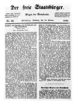 Der freie Staatsbürger Sonntag 11. Februar 1849