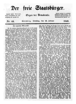 Der freie Staatsbürger Dienstag 13. Februar 1849