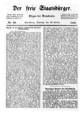 Der freie Staatsbürger Samstag 17. Februar 1849