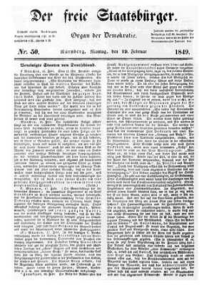 Der freie Staatsbürger Montag 19. Februar 1849