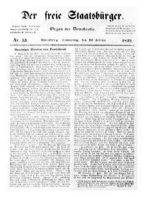 Der freie Staatsbürger Donnerstag 22. Februar 1849