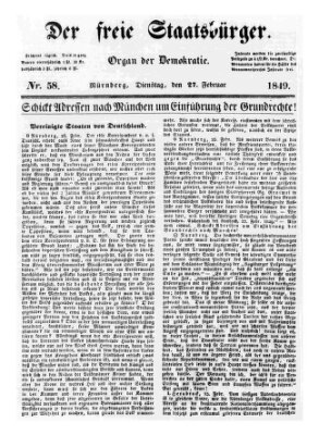 Der freie Staatsbürger Dienstag 27. Februar 1849