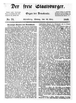 Der freie Staatsbürger Montag 12. März 1849