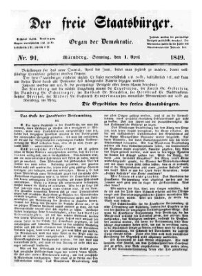 Der freie Staatsbürger Sonntag 1. April 1849