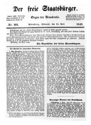 Der freie Staatsbürger Mittwoch 11. April 1849