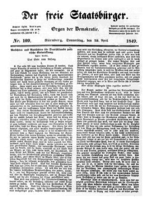 Der freie Staatsbürger Donnerstag 19. April 1849