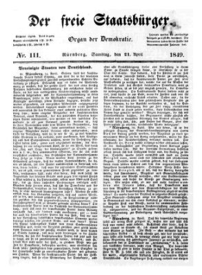 Der freie Staatsbürger Samstag 21. April 1849