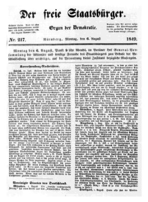 Der freie Staatsbürger Montag 6. August 1849