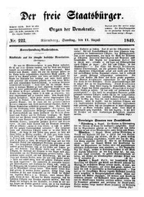 Der freie Staatsbürger Samstag 11. August 1849