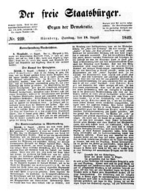 Der freie Staatsbürger Samstag 18. August 1849