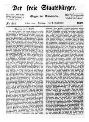 Der freie Staatsbürger Sonntag 2. September 1849