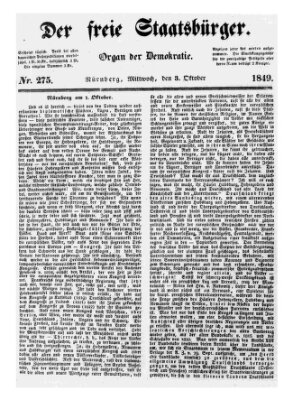 Der freie Staatsbürger Mittwoch 3. Oktober 1849