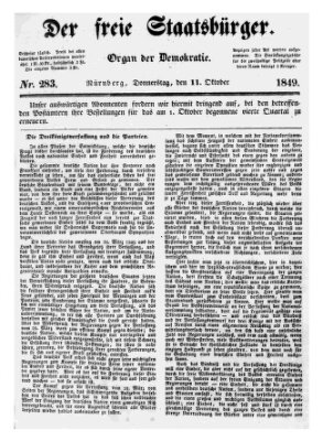 Der freie Staatsbürger Donnerstag 11. Oktober 1849