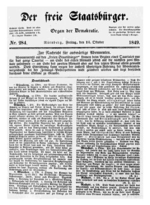 Der freie Staatsbürger Freitag 12. Oktober 1849