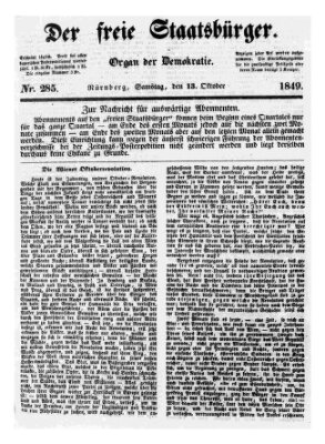 Der freie Staatsbürger Samstag 13. Oktober 1849