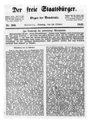 Der freie Staatsbürger Sonntag 14. Oktober 1849