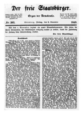 Der freie Staatsbürger Freitag 2. November 1849