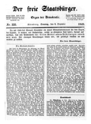 Der freie Staatsbürger Sonntag 2. Dezember 1849