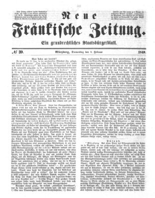 Neue Fränkische Zeitung Donnerstag 8. Februar 1849