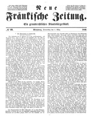 Neue Fränkische Zeitung Donnerstag 1. März 1849