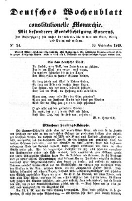 Deutsches Wochenblatt für constitutionelle Monarchie Sonntag 30. September 1849