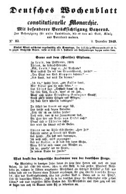 Deutsches Wochenblatt für constitutionelle Monarchie Sonntag 2. Dezember 1849