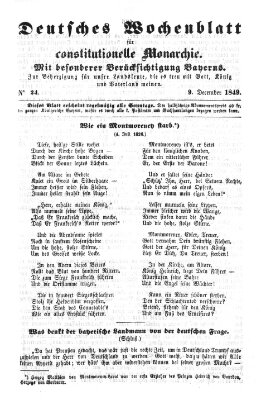 Deutsches Wochenblatt für constitutionelle Monarchie Sonntag 9. Dezember 1849