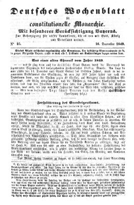 Deutsches Wochenblatt für constitutionelle Monarchie Sonntag 16. Dezember 1849