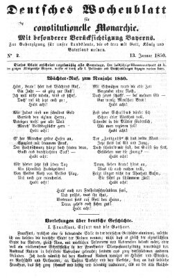 Deutsches Wochenblatt für constitutionelle Monarchie Sonntag 13. Januar 1850