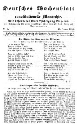 Deutsches Wochenblatt für constitutionelle Monarchie Sonntag 20. Januar 1850