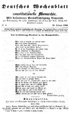 Deutsches Wochenblatt für constitutionelle Monarchie Sonntag 10. Februar 1850