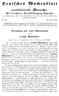 Deutsches Wochenblatt für constitutionelle Monarchie Sonntag 16. Juni 1850