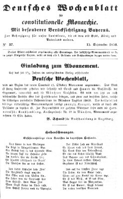 Deutsches Wochenblatt für constitutionelle Monarchie Sonntag 15. September 1850