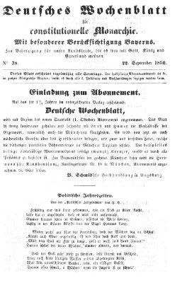 Deutsches Wochenblatt für constitutionelle Monarchie Sonntag 22. September 1850