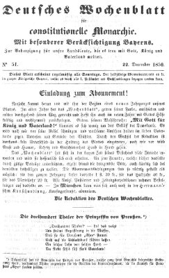 Deutsches Wochenblatt für constitutionelle Monarchie Sonntag 22. Dezember 1850