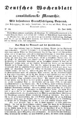 Deutsches Wochenblatt für constitutionelle Monarchie Sonntag 15. Juni 1851