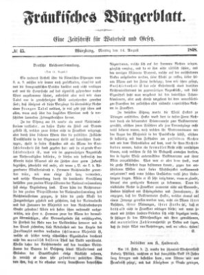 Fränkisches Bürgerblatt (Neue Fränkische Zeitung) Montag 14. August 1848