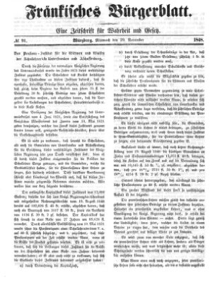 Fränkisches Bürgerblatt (Neue Fränkische Zeitung) Mittwoch 29. November 1848