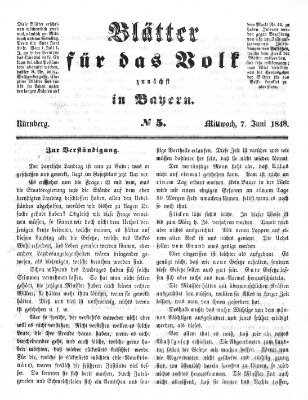 Blätter für das Volk zunächst in Bayern Mittwoch 7. Juni 1848