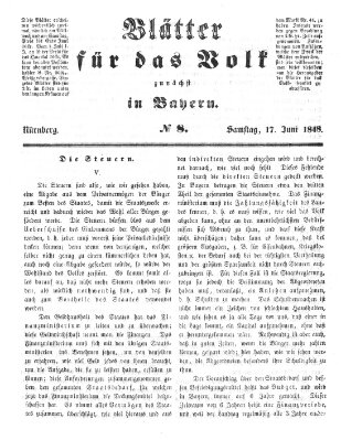 Blätter für das Volk zunächst in Bayern Samstag 17. Juni 1848