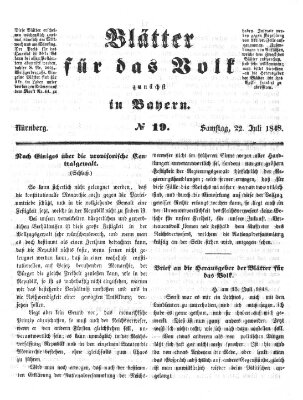 Blätter für das Volk zunächst in Bayern Samstag 22. Juli 1848