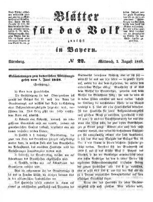 Blätter für das Volk zunächst in Bayern Mittwoch 2. August 1848