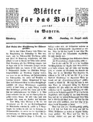 Blätter für das Volk zunächst in Bayern Samstag 19. August 1848