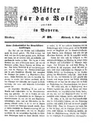 Blätter für das Volk zunächst in Bayern Mittwoch 6. September 1848